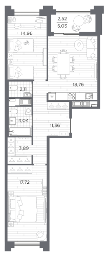 2-комнатная квартира, 75.36 м²; этаж: 3 - купить в Санкт-Петербурге