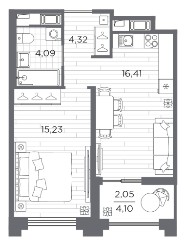 1-комнатная квартира, 42.1 м²; этаж: 3 - купить в Санкт-Петербурге