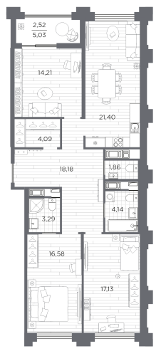 3-комнатная квартира, 103.4 м²; этаж: 3 - купить в Санкт-Петербурге