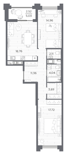 2-комнатная квартира, 75.36 м²; этаж: 3 - купить в Санкт-Петербурге