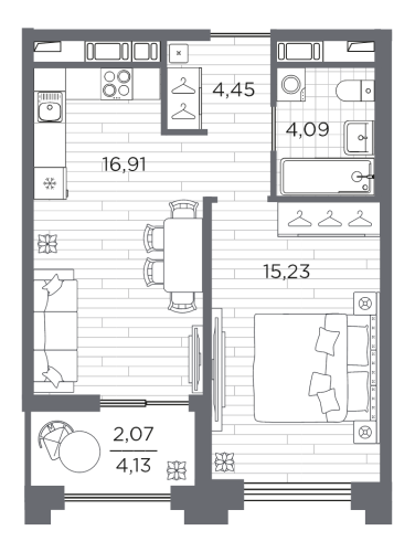 1-комнатная квартира, 42.75 м²; этаж: 5 - купить в Санкт-Петербурге