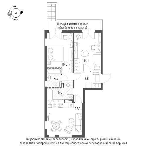 2-комнатная квартира, 68 м²; этаж: 2 - купить в Санкт-Петербурге