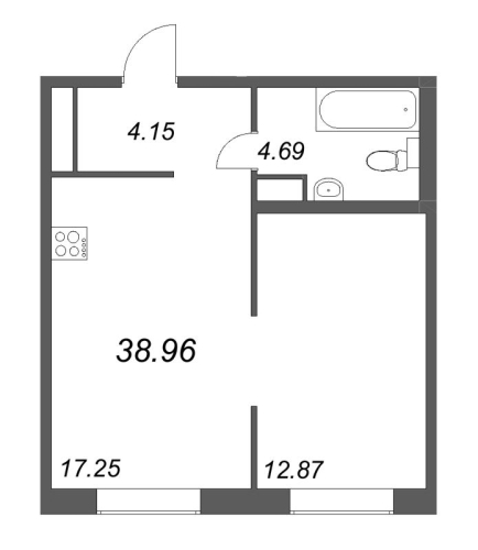 1-комнатная квартира №38 в: ID Petrogradskaya: 38.96 м²; этаж: 5 - купить в Санкт-Петербурге