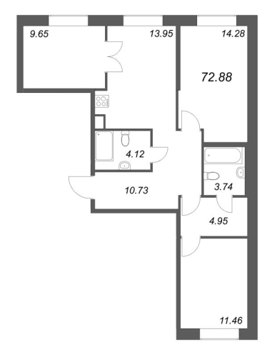 3-комнатная квартира, 72.88 м²; этаж: 2 - купить в Санкт-Петербурге