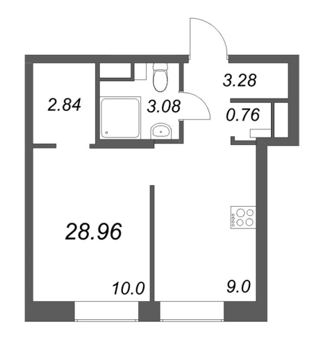 1-комнатная квартира №38 в: ID Petrogradskaya: 28.96 м²; этаж: 3 - купить в Санкт-Петербурге