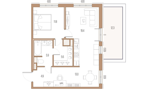 1-комнатная квартира, 60.6 м²; этаж: 9 - купить в Санкт-Петербурге