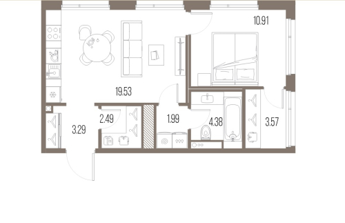 1-комнатная квартира, 46.15 м²; этаж: 9 - купить в Санкт-Петербурге