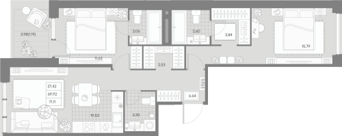 2-комнатная квартира, 71.14 м²; этаж: 9 - купить в Санкт-Петербурге