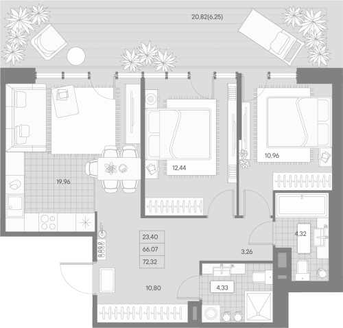 2-комнатная квартира №53 в: Avant: 72.19 м²; этаж: 9 - купить в Санкт-Петербурге