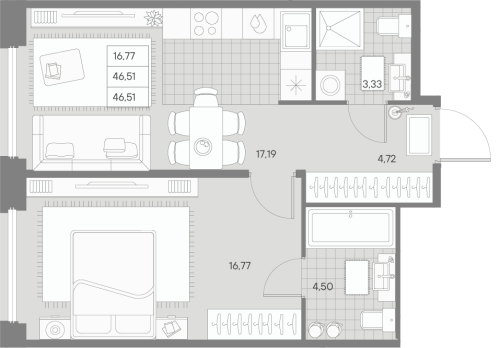 1-комнатная квартира, 46.51 м²; этаж: 9 - купить в Санкт-Петербурге