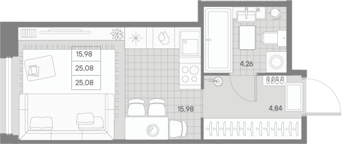 1-комнатная квартира, 25.8 м²; этаж: 9 - купить в Санкт-Петербурге