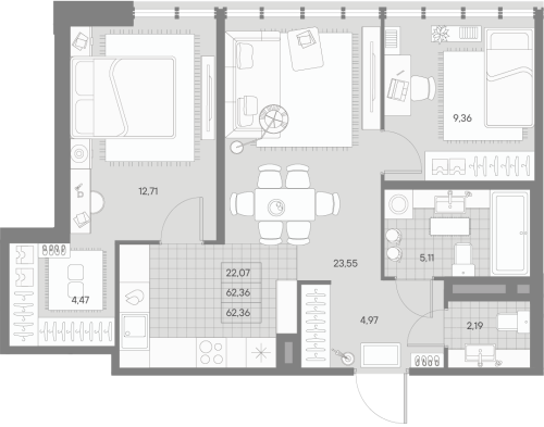 2-комнатная квартира, 64.19 м²; этаж: 9 - купить в Санкт-Петербурге