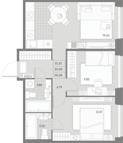 2-комнатная квартира, 55.69 м²; этаж: 9 - купить в Санкт-Петербурге
