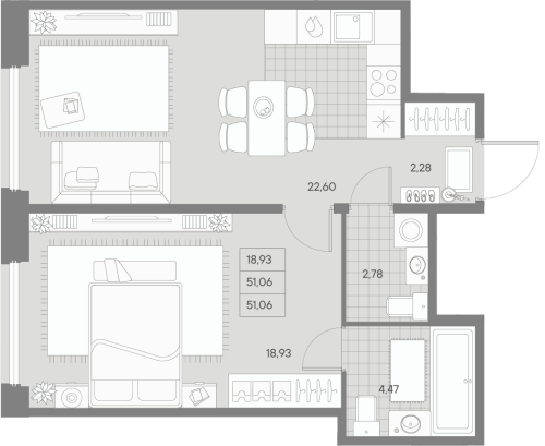 1-комнатная квартира, 51.06 м²; этаж: 9 - купить в Санкт-Петербурге