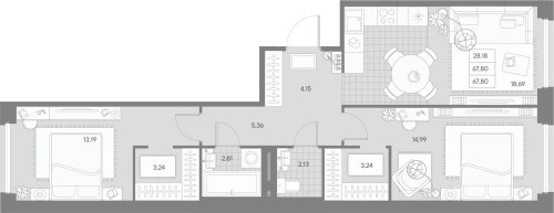 2-комнатная квартира, 67.8 м²; этаж: 9 - купить в Санкт-Петербурге