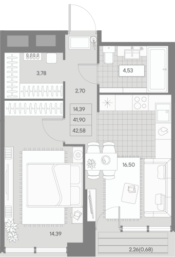 1-комнатная квартира, 42.32 м²; этаж: 9 - купить в Санкт-Петербурге