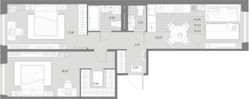 2-комнатная квартира, 73.97 м²; этаж: 9 - купить в Санкт-Петербурге