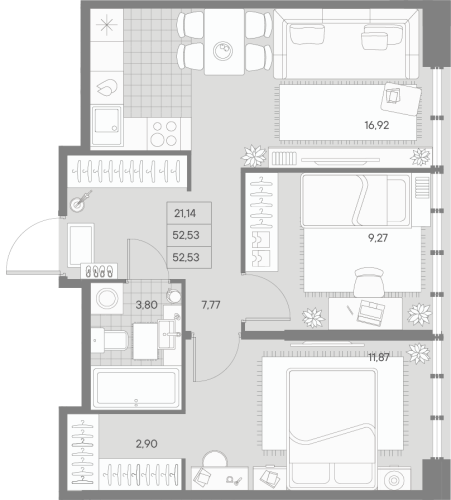2-комнатная квартира, 53.11 м²; этаж: 9 - купить в Санкт-Петербурге