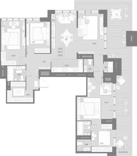 3-комнатная квартира №53 в: Avant: 140.28 м²; этаж: 9 - купить в Санкт-Петербурге