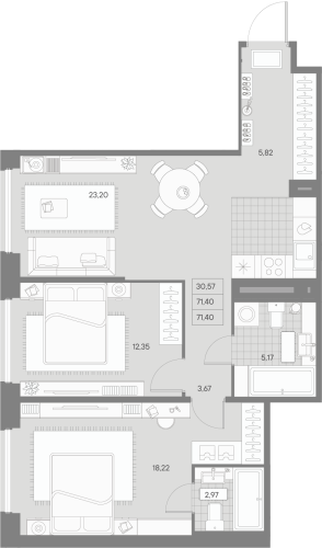 2-комнатная квартира, 73.12 м²; этаж: 9 - купить в Санкт-Петербурге