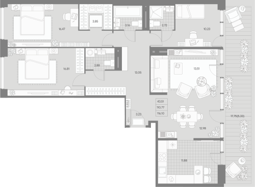 4-комнатная квартира №53 в: Avant: 118.07 м²; этаж: 9 - купить в Санкт-Петербурге