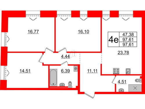 3-комнатная квартира, 97.61 м²; этаж: 2 - купить в Санкт-Петербурге