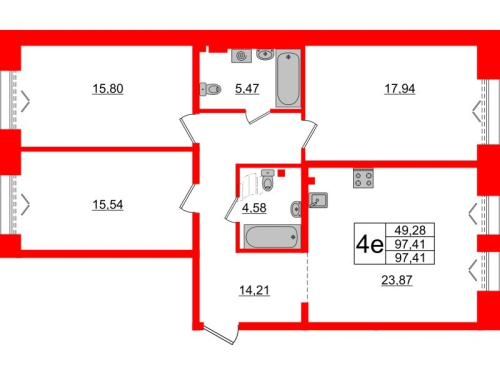 3-комнатная квартира, 97.41 м²; этаж: 2 - купить в Санкт-Петербурге