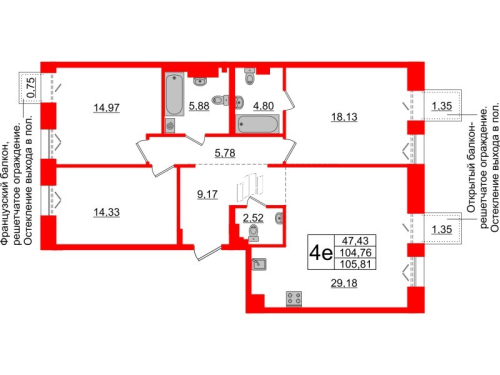3-комнатная квартира, 104.76 м²; этаж: 5 - купить в Санкт-Петербурге