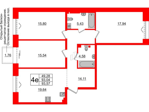 3-комнатная квартира, 93.04 м²; этаж: 4 - купить в Санкт-Петербурге