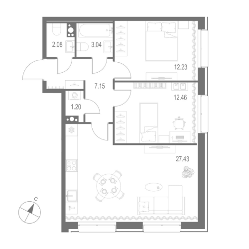 2-комнатная квартира, 65.59 м²; этаж: 3 - купить в Санкт-Петербурге