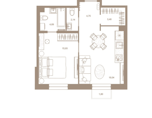 1-комнатная квартира, 50.5 м²; этаж: 7 - купить в Санкт-Петербурге
