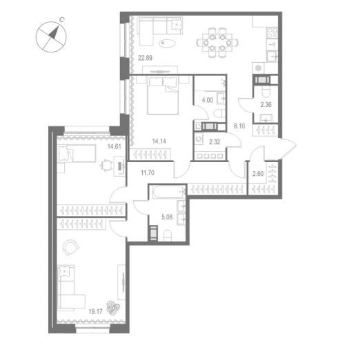 3-комнатная квартира, 106.97 м²; этаж: 7 - купить в Санкт-Петербурге