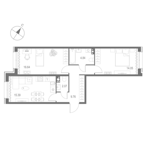 2-комнатная квартира, 62.75 м²; этаж: 4 - купить в Санкт-Петербурге