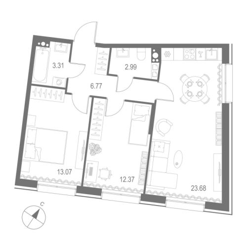 2-комнатная квартира, 62.19 м²; этаж: 4 - купить в Санкт-Петербурге