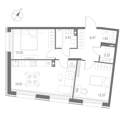 2-комнатная квартира, 60.27 м²; этаж: 6 - купить в Санкт-Петербурге