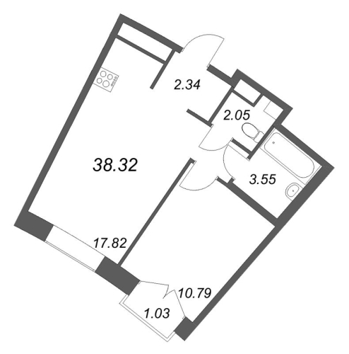 1-комнатная квартира, 38.32 м²; этаж: 4 - купить в Санкт-Петербурге