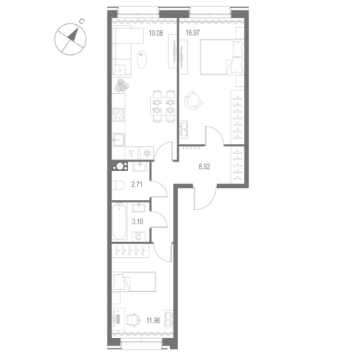 2-комнатная квартира, 62.71 м²; этаж: 7 - купить в Санкт-Петербурге