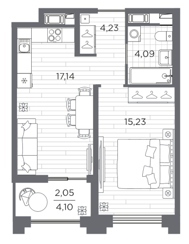 1-комнатная квартира, 42.74 м²; этаж: 5 - купить в Санкт-Петербурге