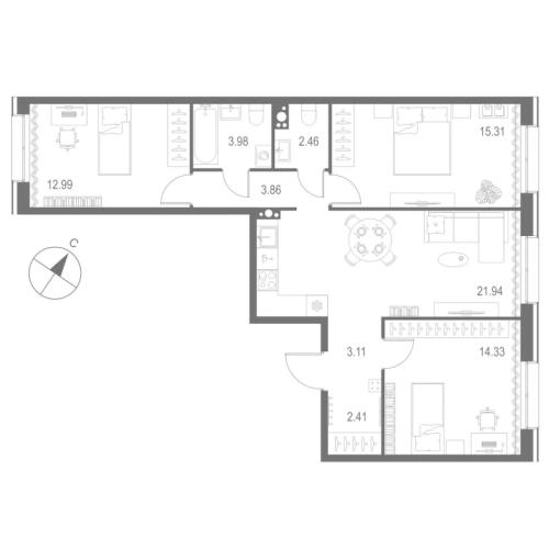 3-комнатная квартира, 80.39 м²; этаж: 5 - купить в Санкт-Петербурге