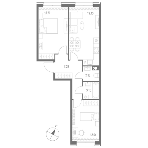 2-комнатная квартира, 59.69 м²; этаж: 6 - купить в Санкт-Петербурге