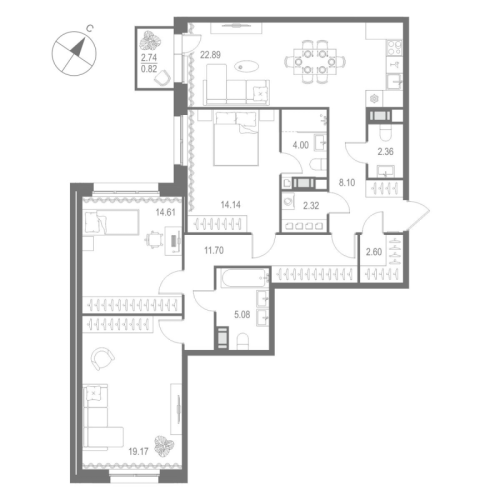 3-комнатная квартира, 107.79 м²; этаж: 6 - купить в Санкт-Петербурге