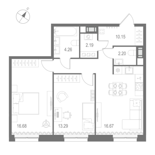 2-комнатная квартира, 65.44 м²; этаж: 7 - купить в Санкт-Петербурге