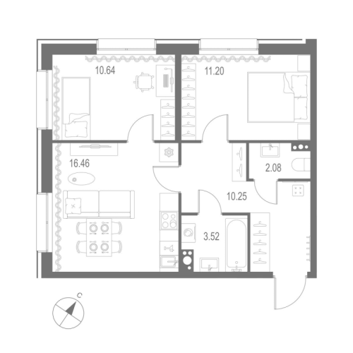 2-комнатная квартира, 54.15 м²; этаж: 4 - купить в Санкт-Петербурге