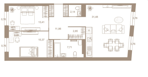 2-комнатная квартира, 84.9 м²; этаж: 8 - купить в Санкт-Петербурге