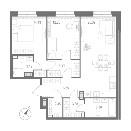 2-комнатная квартира, 77.45 м²; этаж: 7 - купить в Санкт-Петербурге