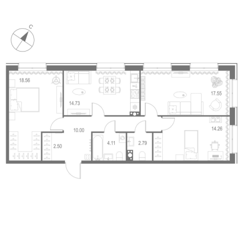3-комнатная квартира, 84.5 м²; этаж: 9 - купить в Санкт-Петербурге
