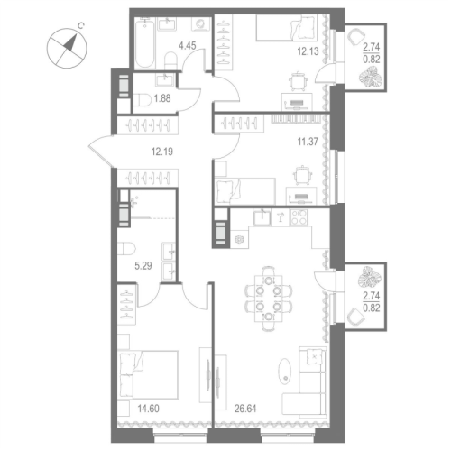 3-комнатная квартира, 90.19 м²; этаж: 7 - купить в Санкт-Петербурге