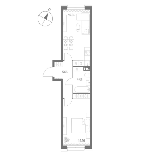 1-комнатная квартира, 42.84 м²; этаж: 5 - купить в Санкт-Петербурге