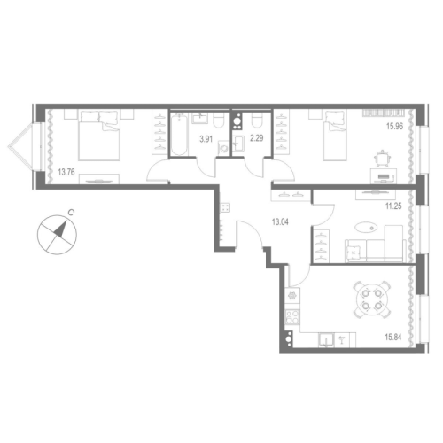 3-комнатная квартира, 76.05 м²; этаж: 7 - купить в Санкт-Петербурге