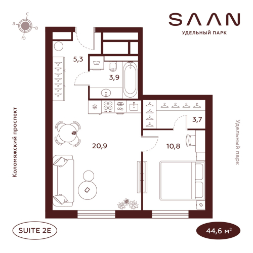 1-комнатная квартира, 44.6 м²; этаж: 23 - купить в Санкт-Петербурге